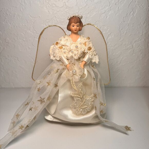 Handmade Satin Tulle Halo Angel Christmas Tree Topper Holiday Decor Vintage - Picture 1 of 4